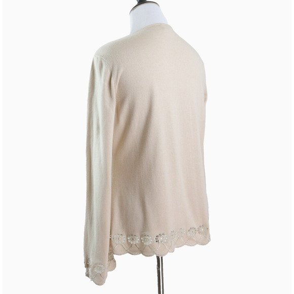 Ann Taylor Size 8 Open Eyelet Trim Cardigan Sweater Open Front Beige - Picture 3 of 10